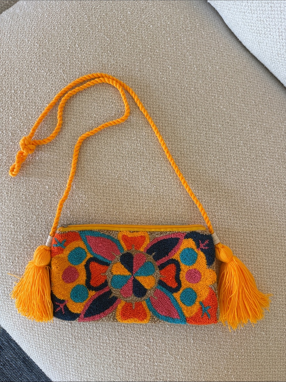 Orange Embroidered Floral Shoulder Bag